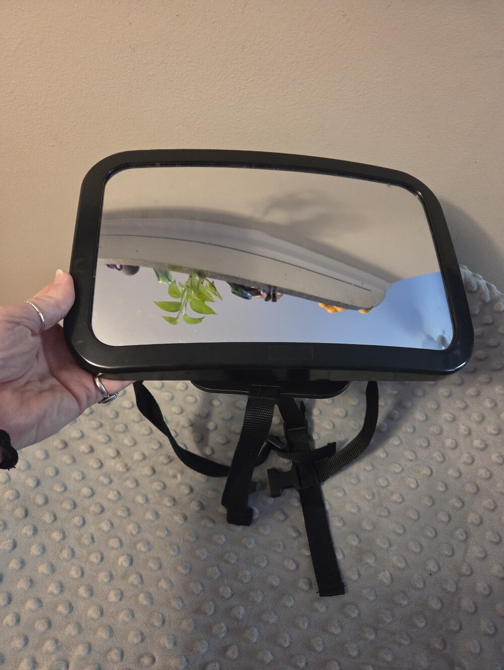 Black baby car mirror with adjustable straps #baby #mirror